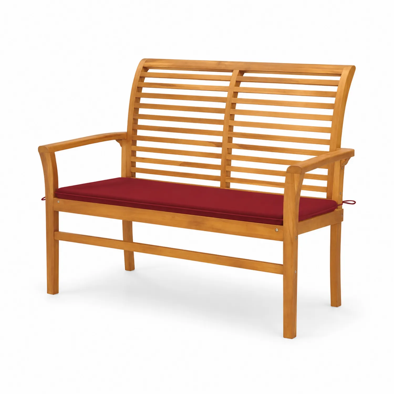 Banco de madera con cojín de poliéster rojo 120 cm