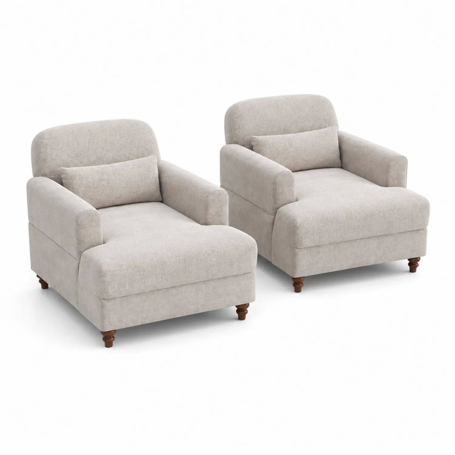 Conjunto de 2 sillones de madera y poliéster en color beige