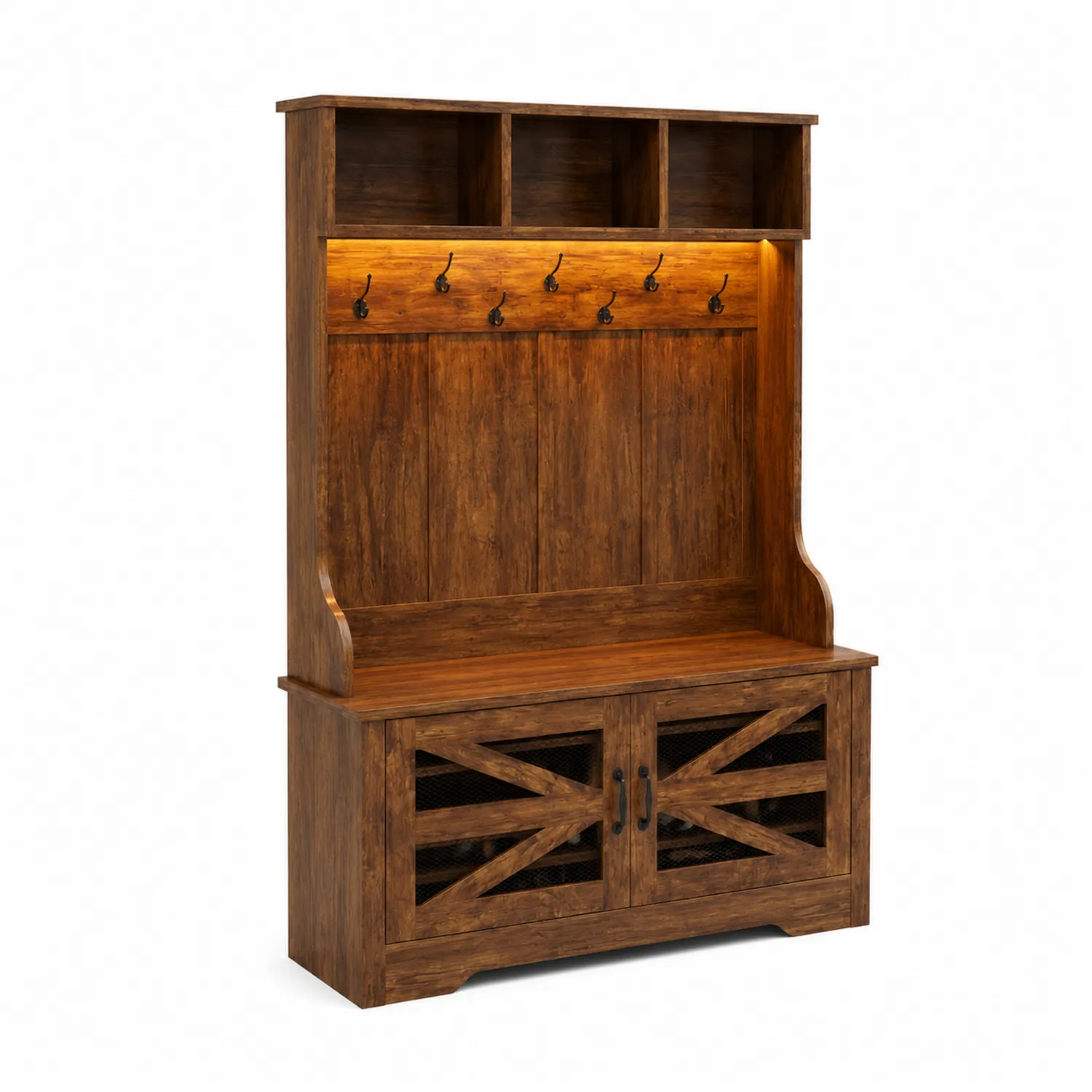 Perchero de Madera con Banco y Almacenamiento Marrón