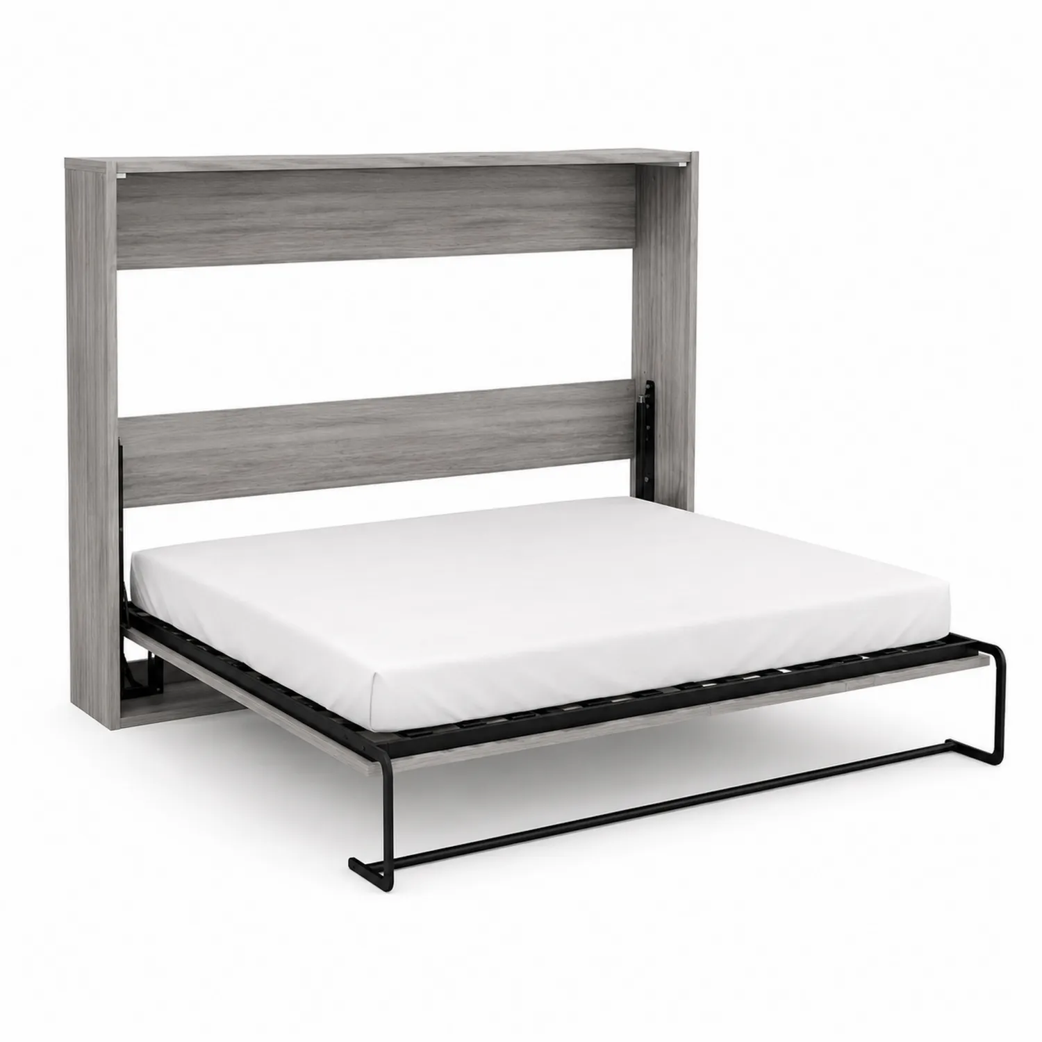 Cama abatible de pared de madera y metal gris 200x150 cm
