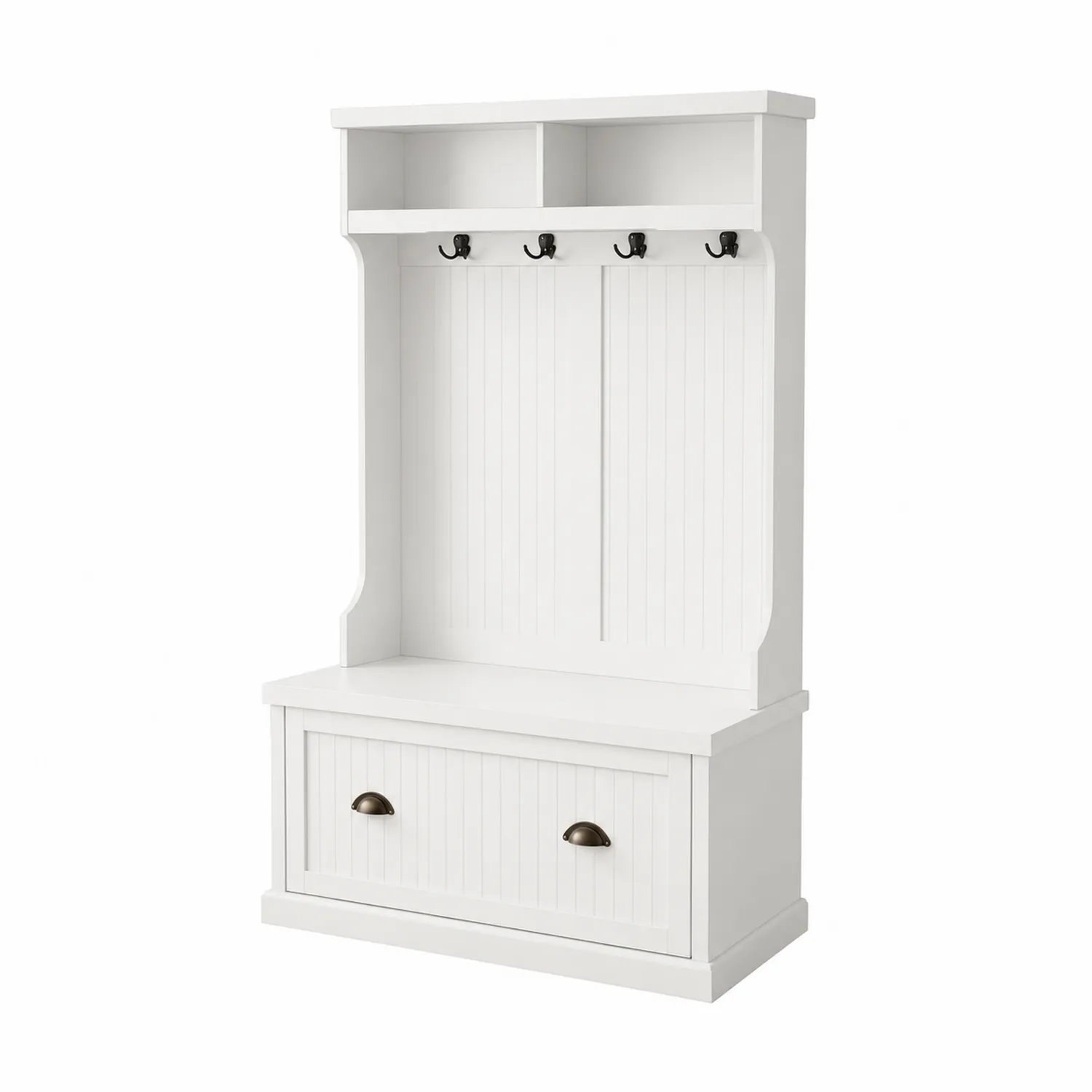 Perchero de Madera MDF Blanco con Banco y Ganchos de Metal 180x95x40 cm