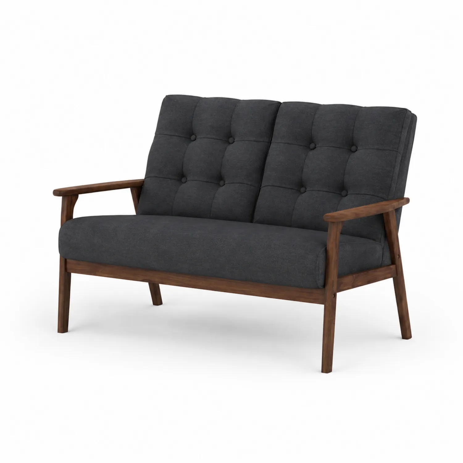 Sofá Loveseat de Tela de Poliéster Gris Oscuro con Estructura de Madera de Nogal