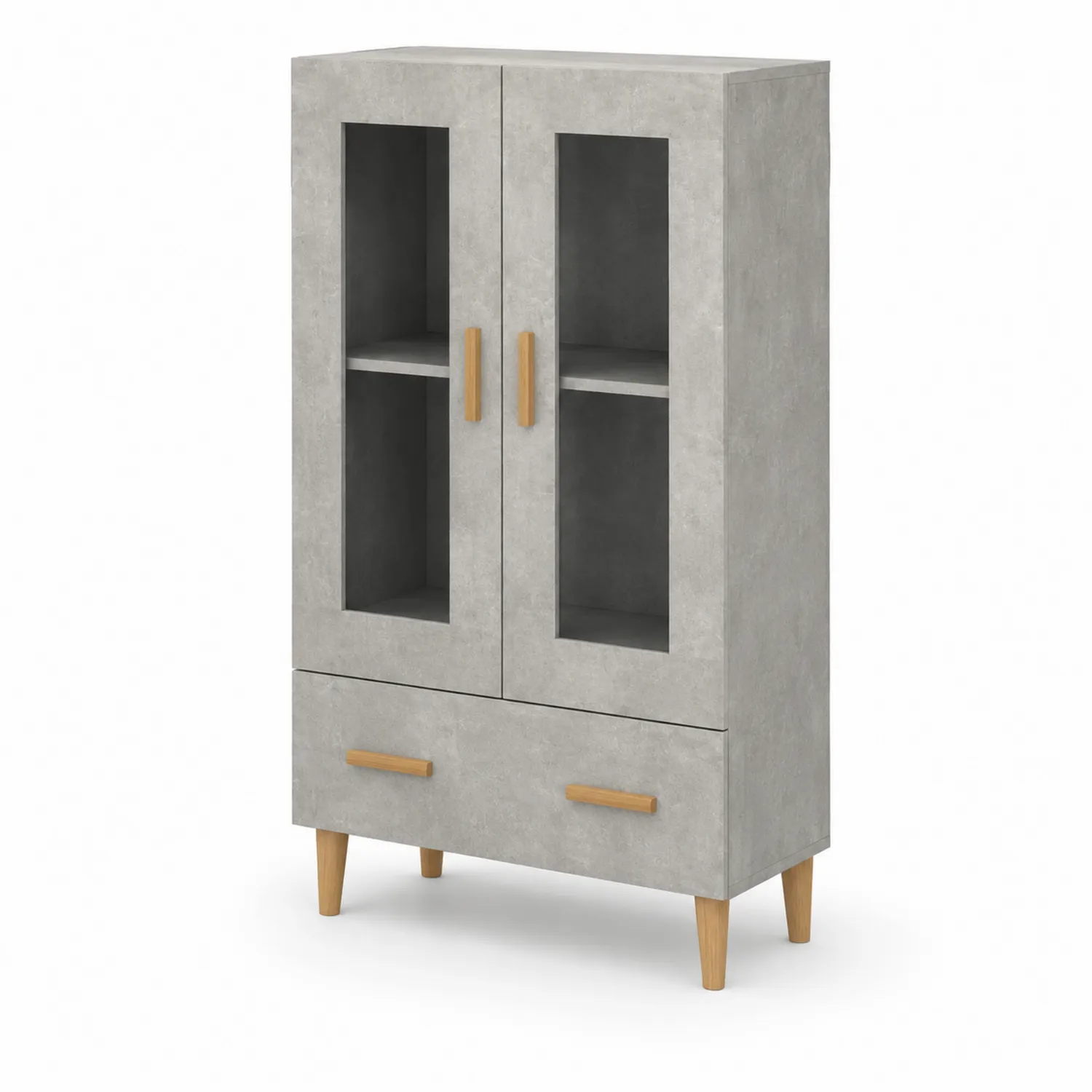 Armario de Madera MDF con Puertas de Vidrio Templado y Cajón Gris