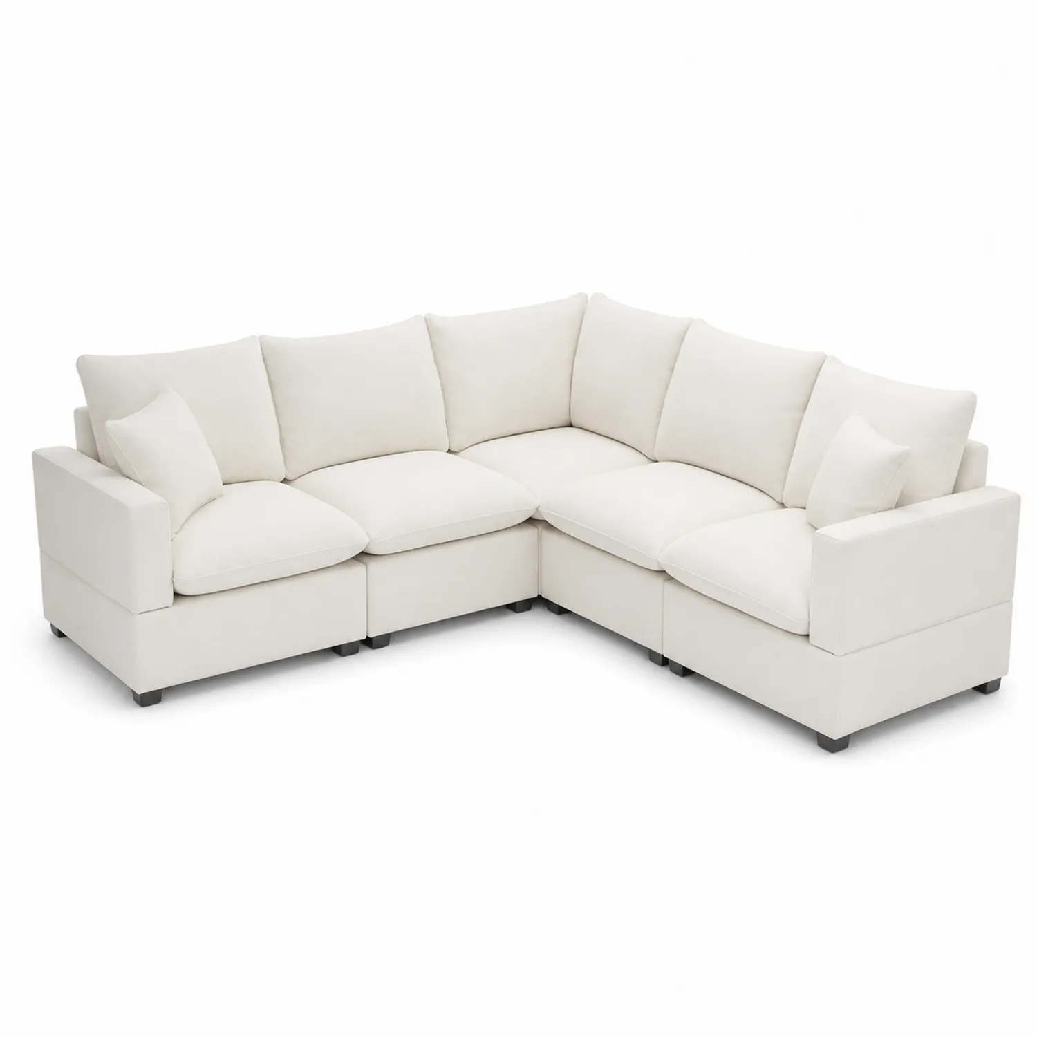 Sofá modular en L de tela beige con cojines desmontables