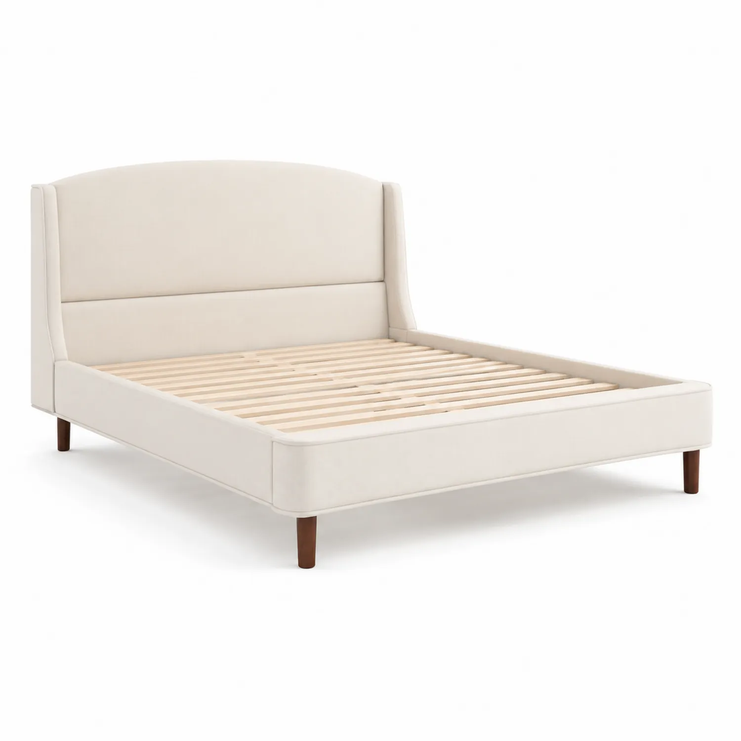 Cama doble de madera y poliéster Beige 200x160 cm