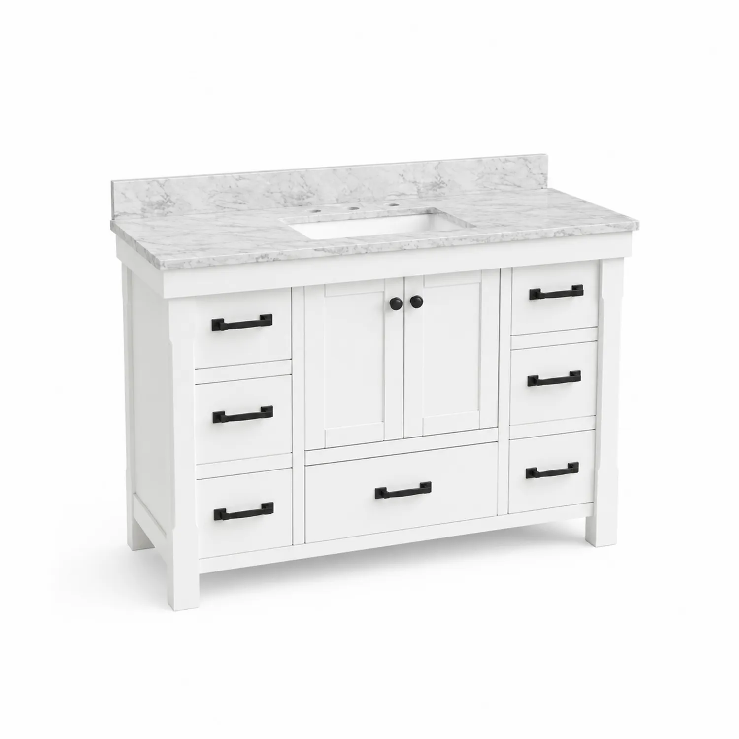 Mueble de lavabo de madera blanco con encimera de mármol