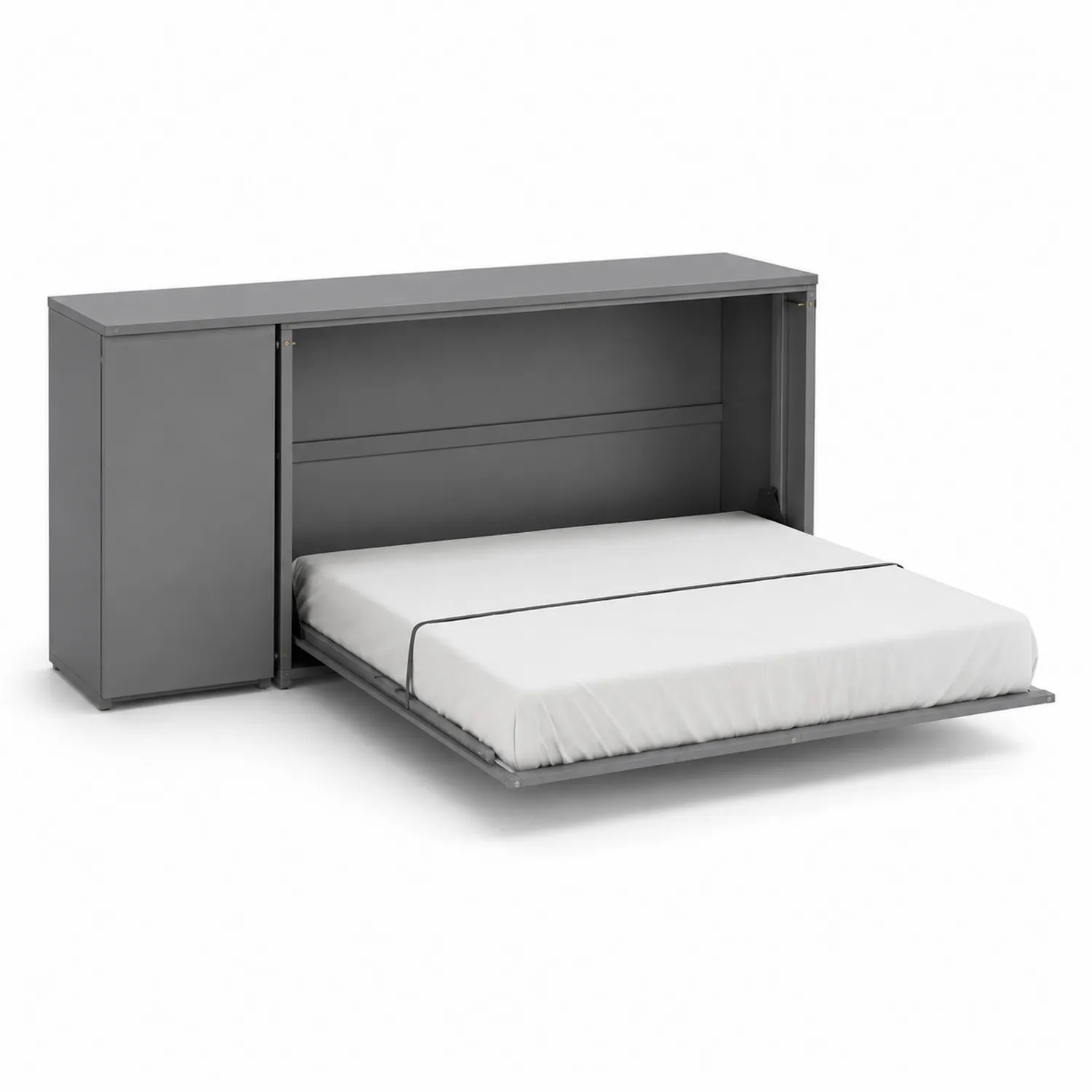 Cama abatible horizontal de metal gris con colchón 200x140 cm