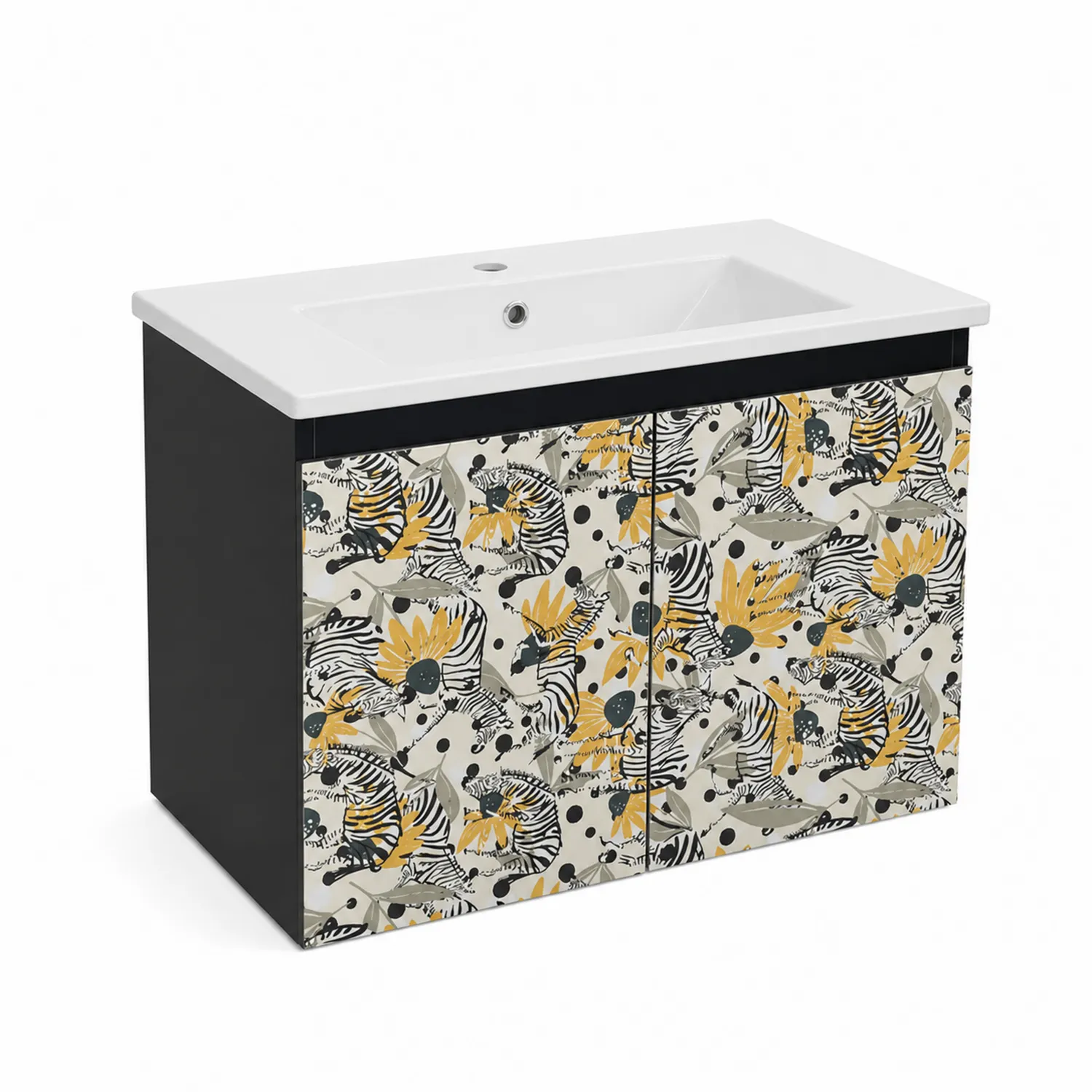 Mueble de Lavabo de MDF con Lavabo de Porcelana Blanca, Diseño de Cebra