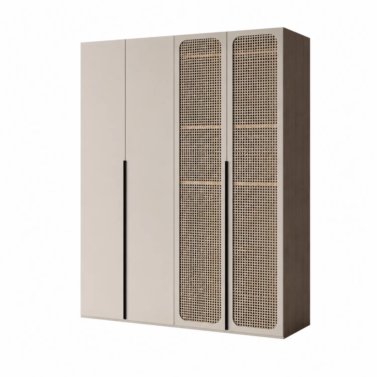 Armario de Madera y Ratán 4 Puertas Beige/Marrón