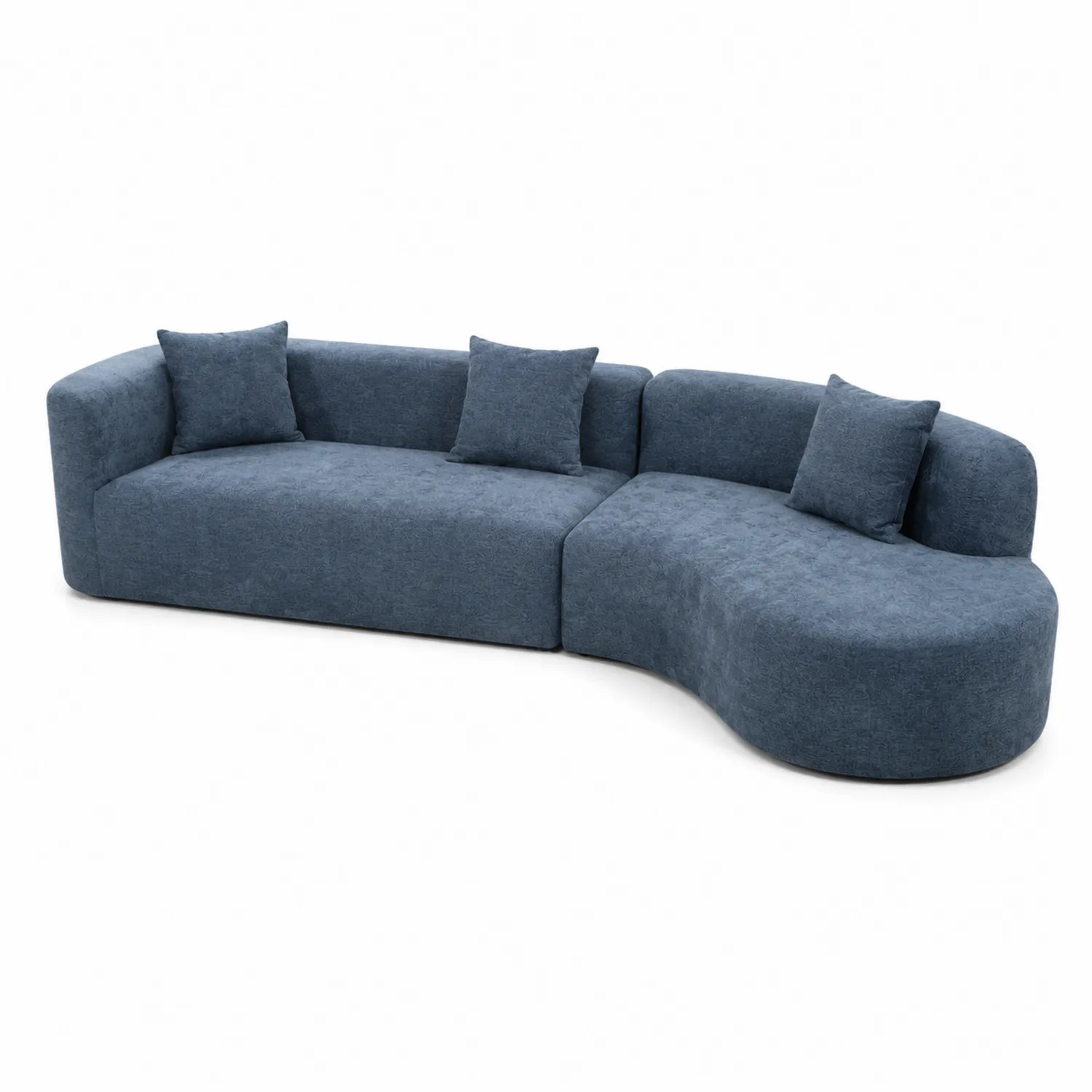 Sofá modular curvo azul tapizado en poliéster