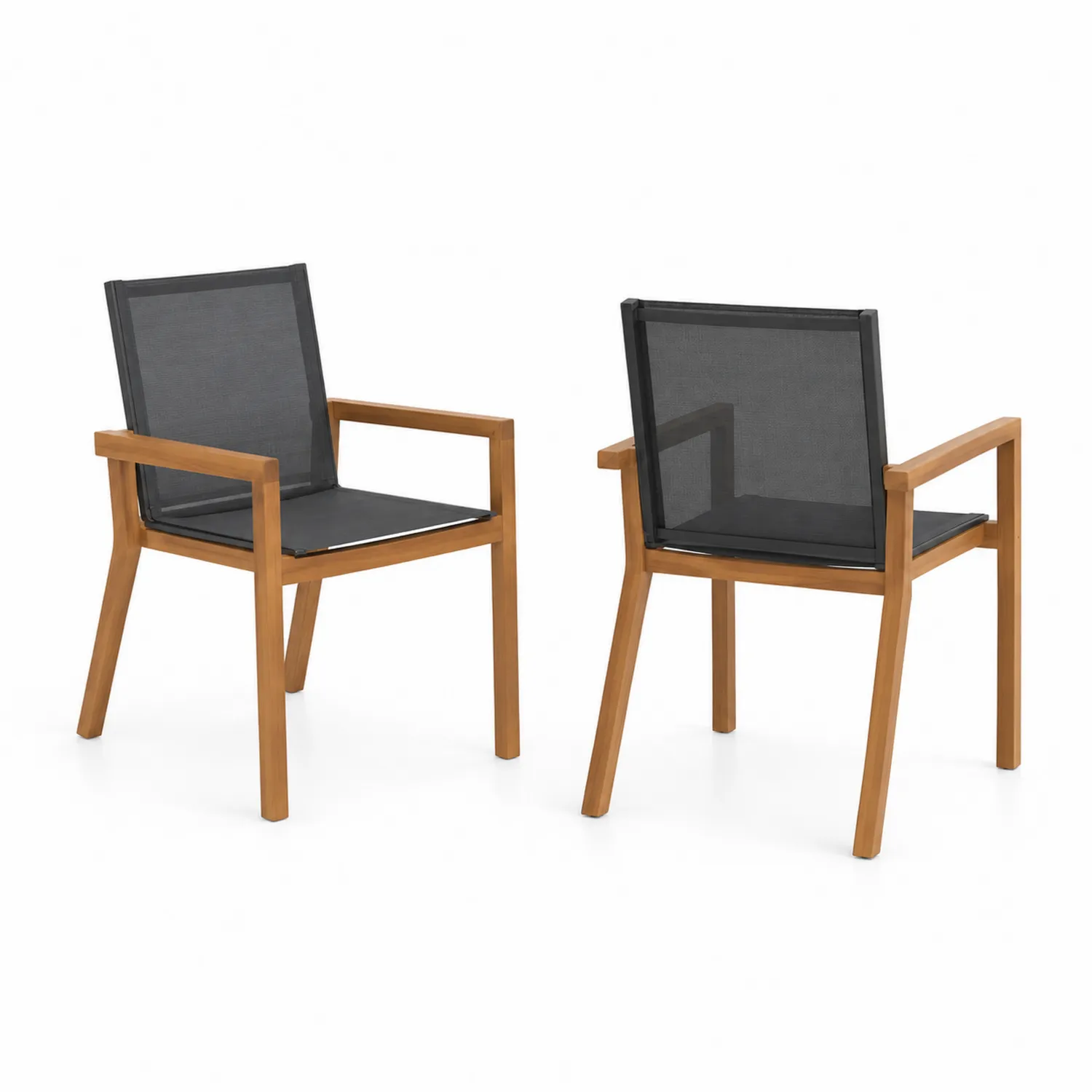 Conjunto de 2 sillas de madera de acacia y textilene negro