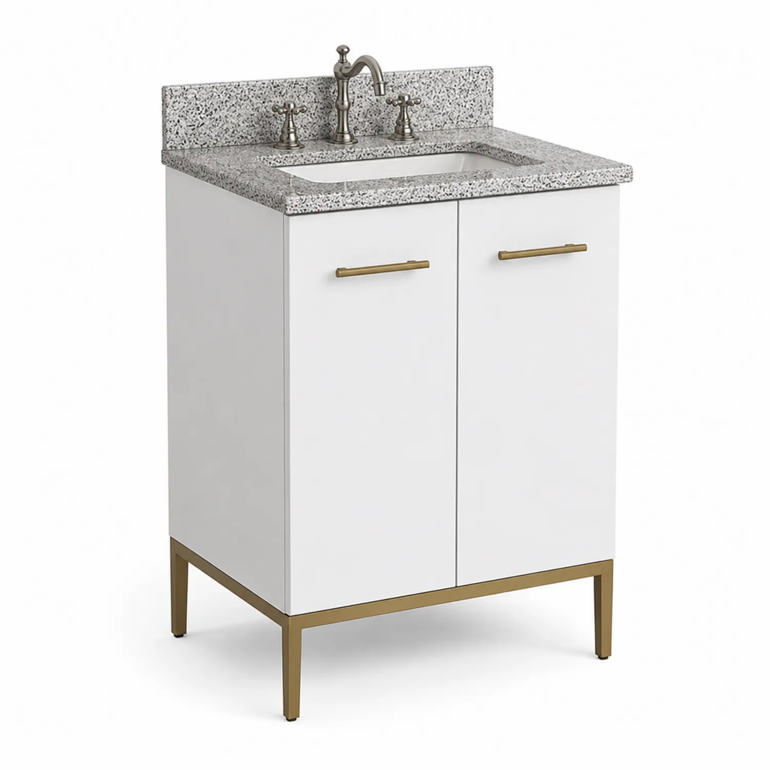 Mueble de lavabo individual de MDF con encimera de terrazo y puertas blancas
