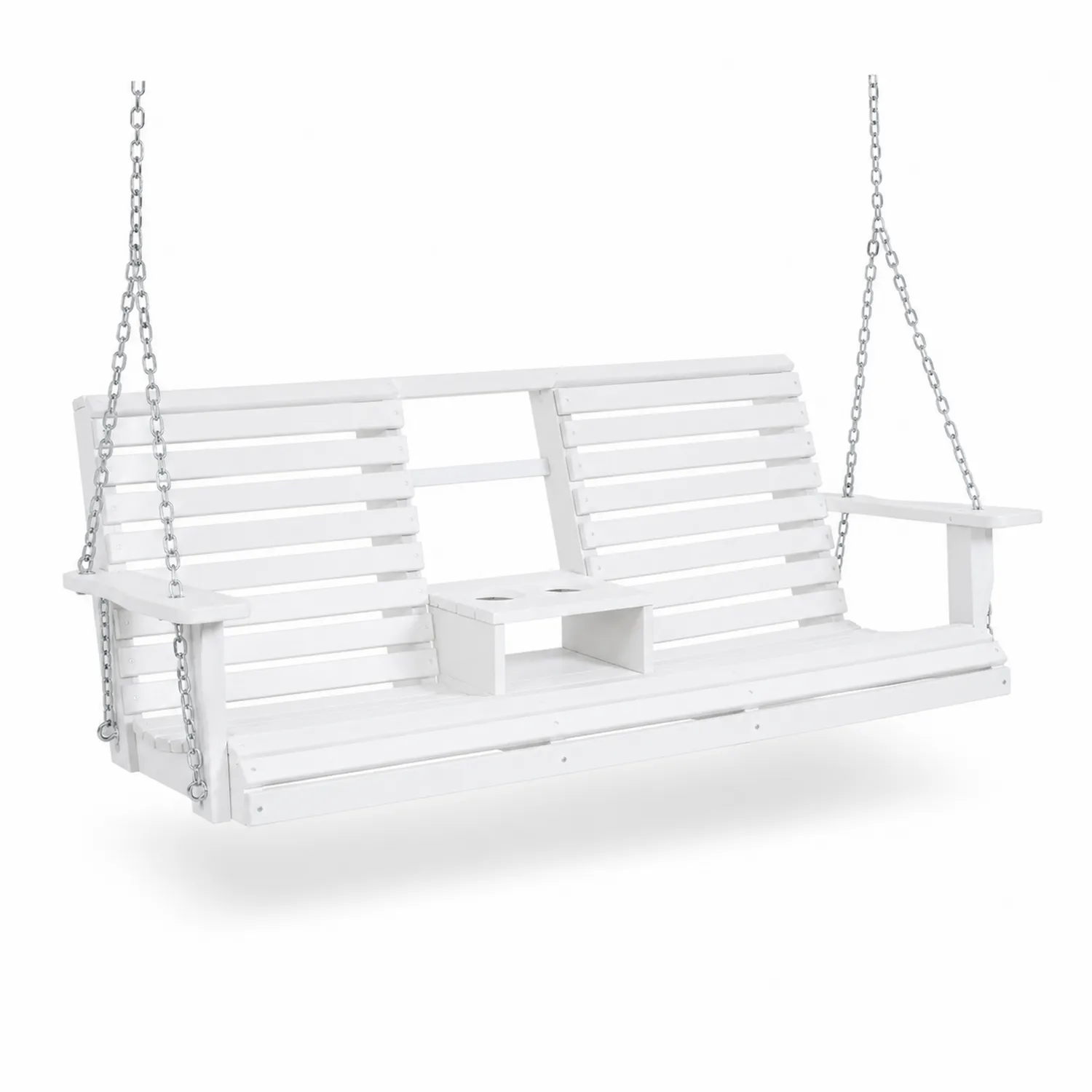 Columpio de Madera con Asiento Doble y Mesa Central Blanca