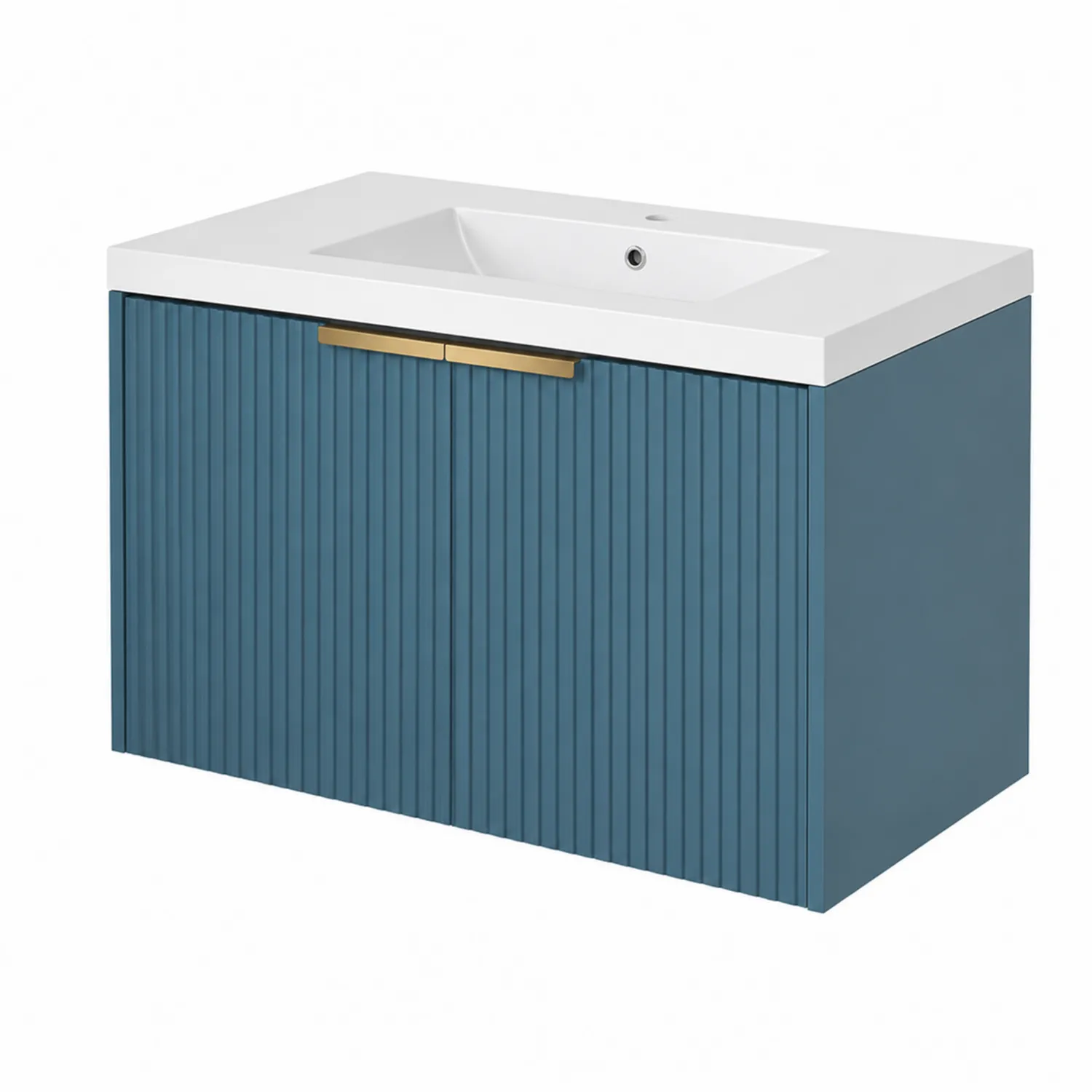 Mueble de baño con lavabo de cerámica blanca y estructura de MDF Azul 80x50x60 cm