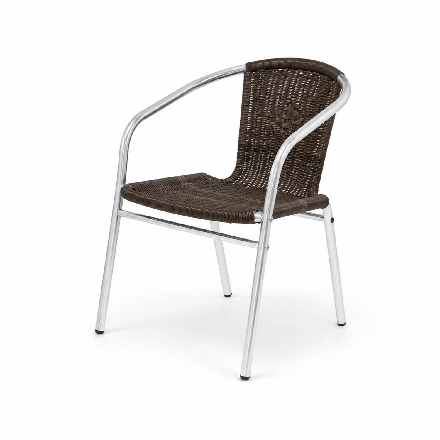Silla de aluminio y ratán sintético marrón