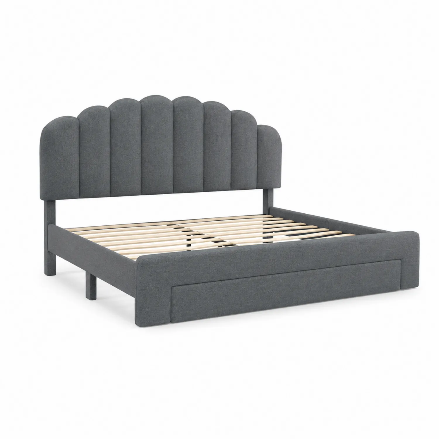 Cama de madera y tela gris 200x160 cm