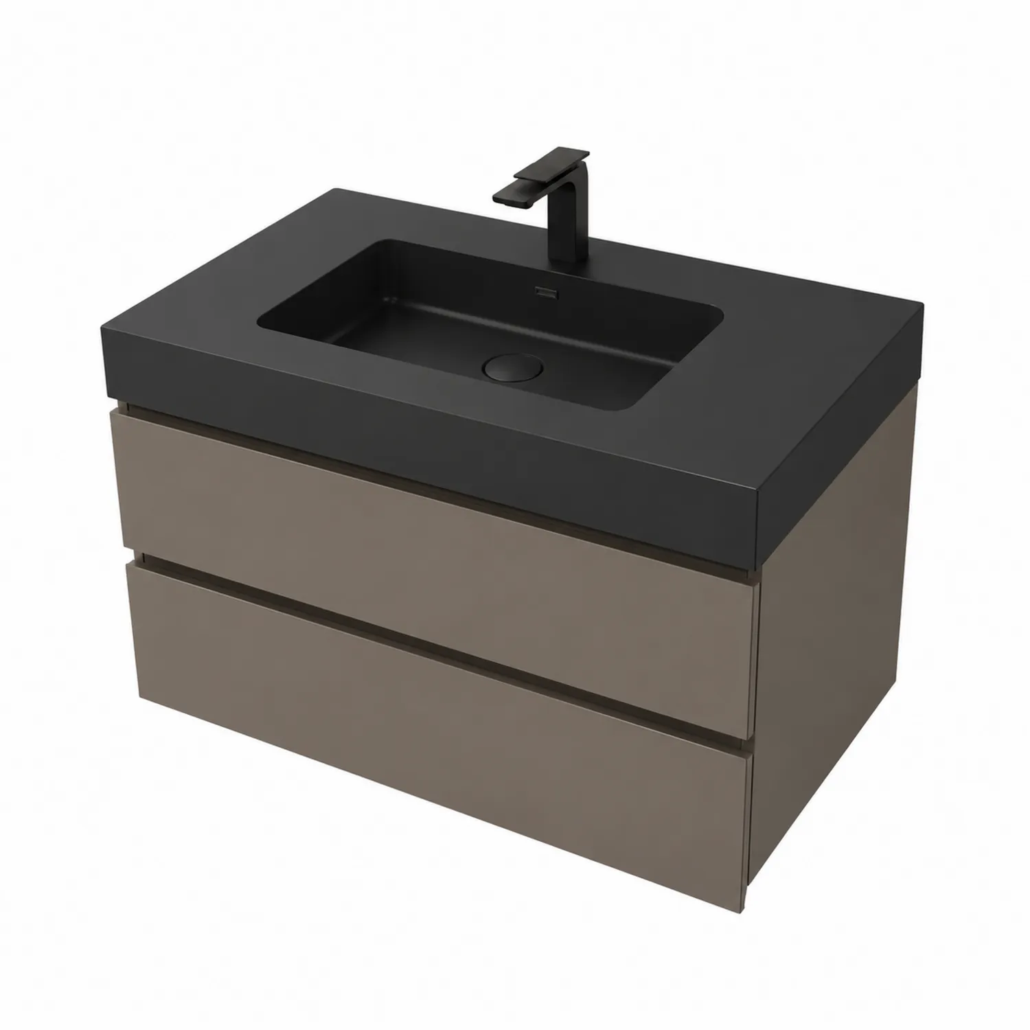 Mueble de lavabo de resina y MDF con cajones negro y marrón 100x50x45 cm