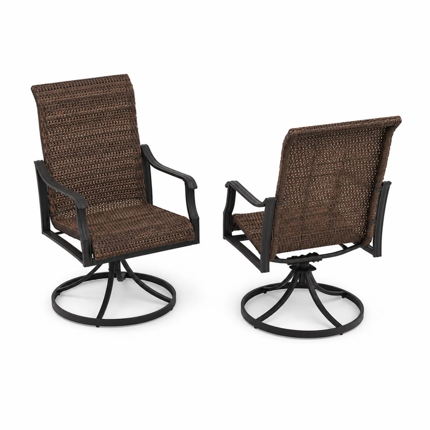 Juego de 2 sillas giratorias de mimbre marrón para patio