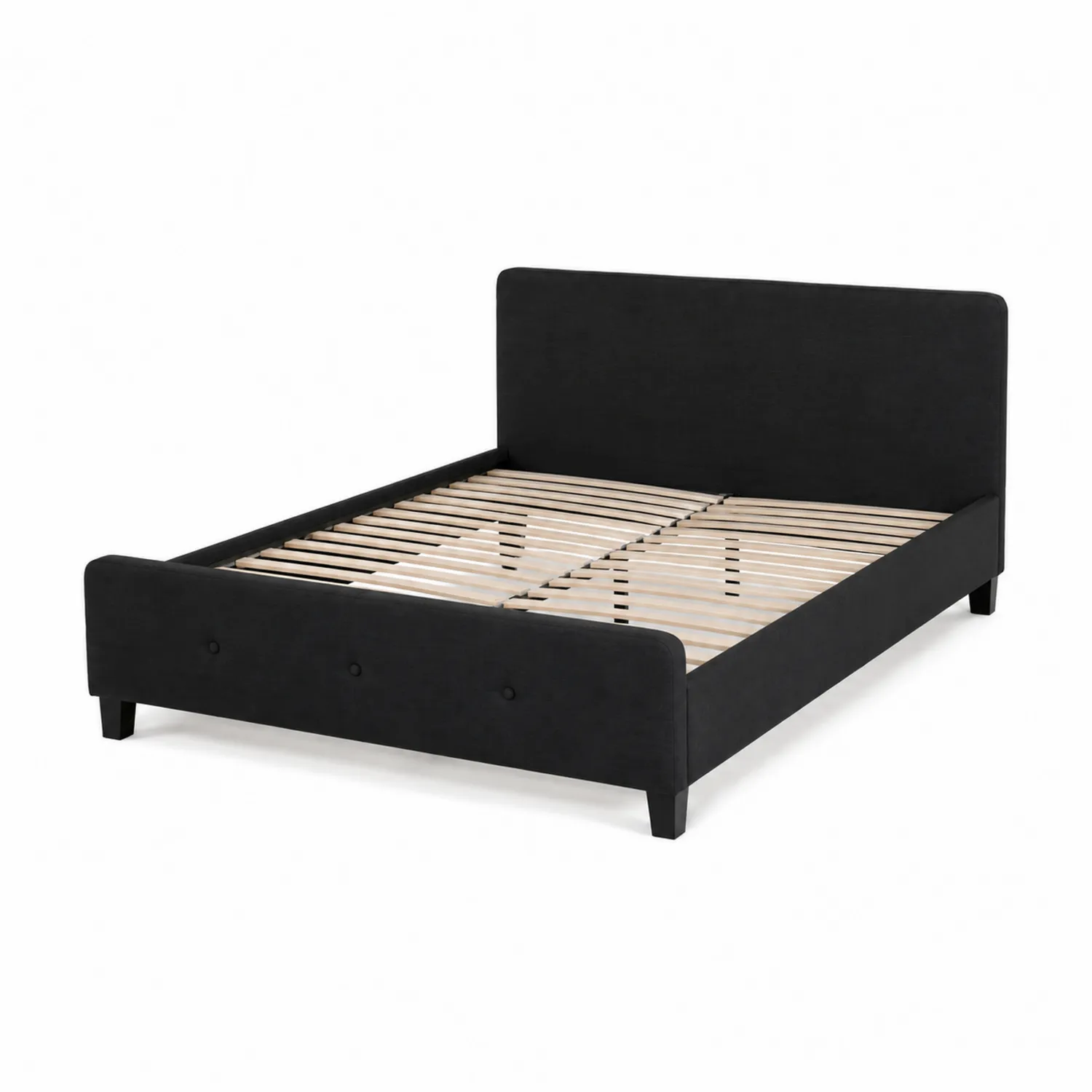 Cama Tapizada Negra con Estructura de Madera Contrachapada