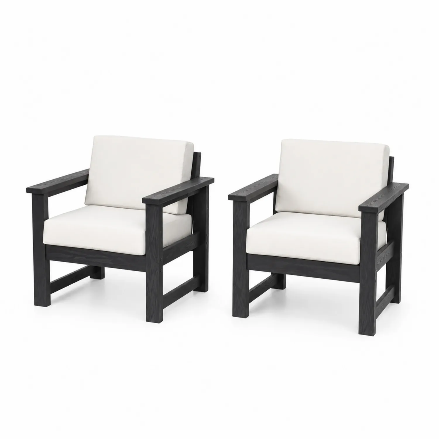 Juego de 2 sillones de madera para exterior con cojines crema