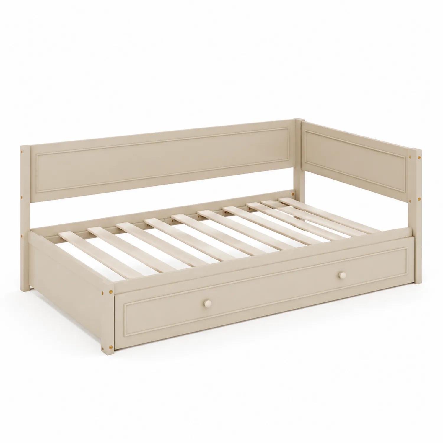 Cama de día de madera con cajón y listones, Beige