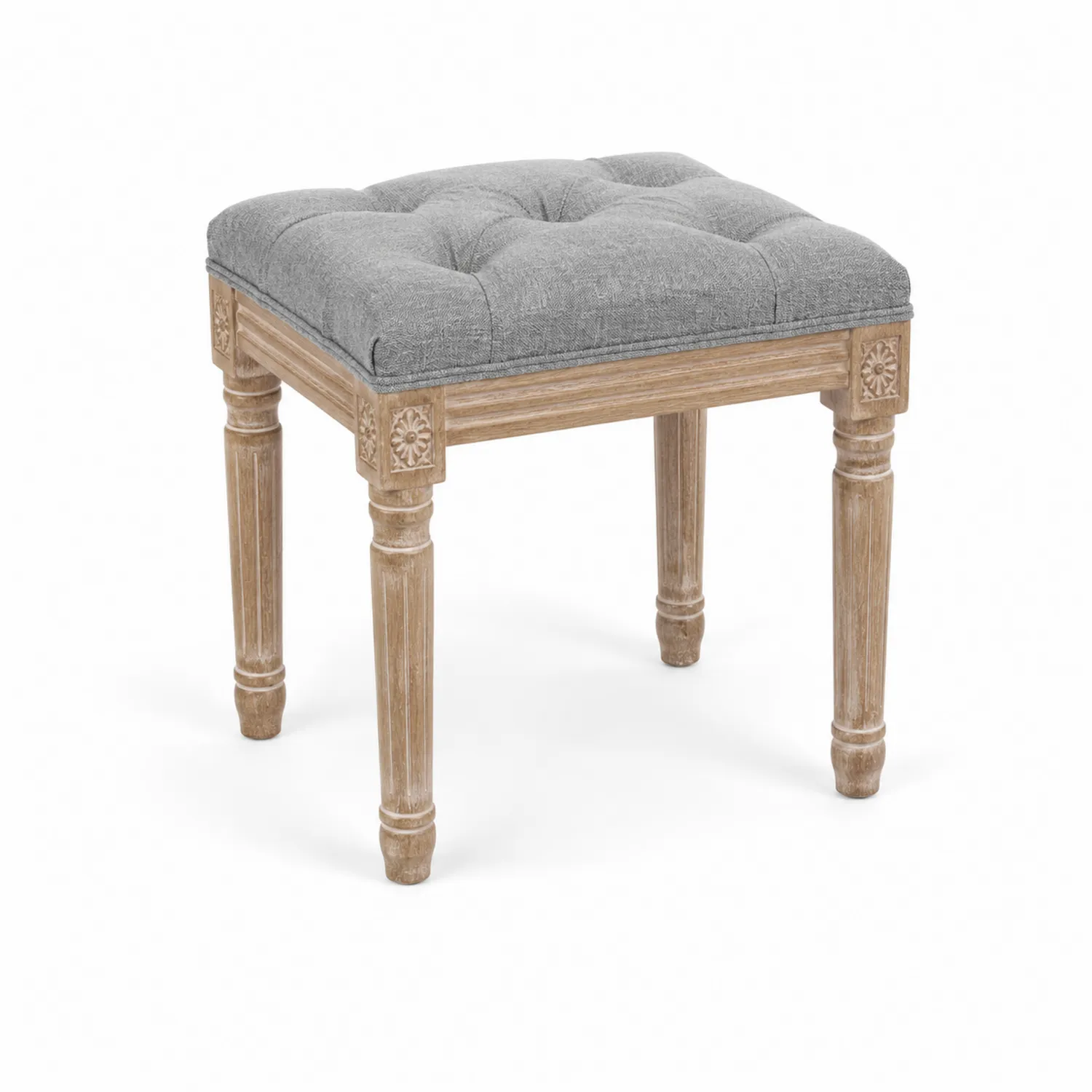 Taburete de Tela Gris con Patas de Madera