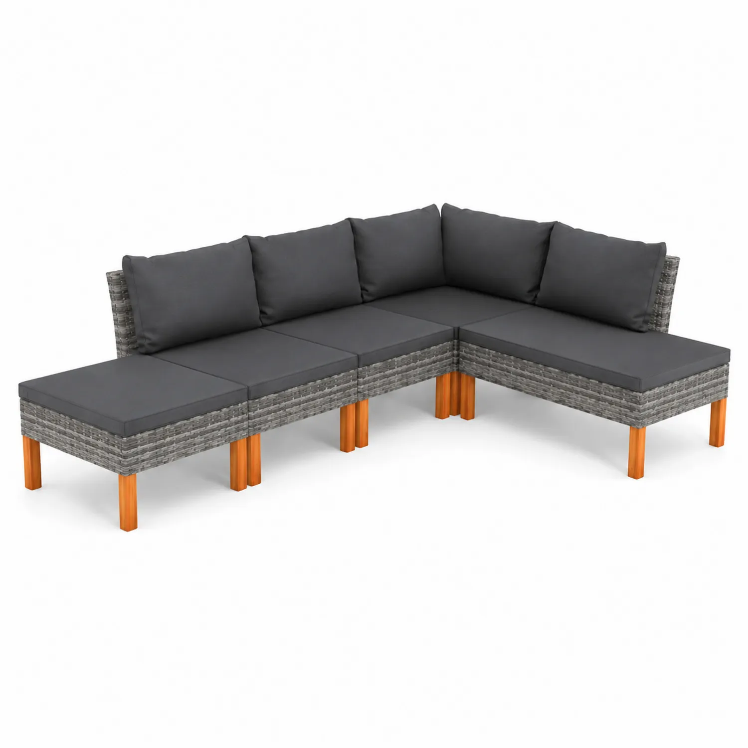 Conjunto de Sofá Modular de Ratán PE Exterior con Cojines Grises