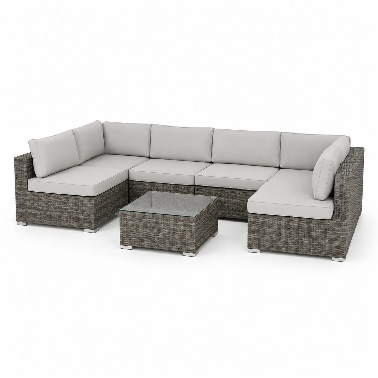 Conjunto modular de ratán sintético con cojines de poliéster, 6 piezas