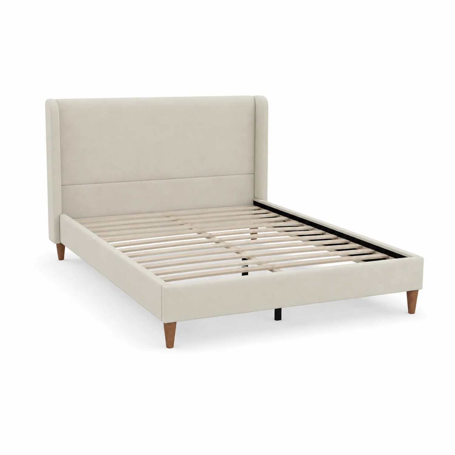 Cama tapizada de tela de poliéster con cabecero y patas de madera 200x160 cm