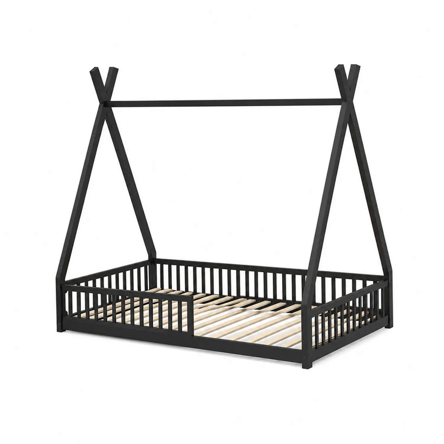 Cama infantil de madera negra 200x100 cm