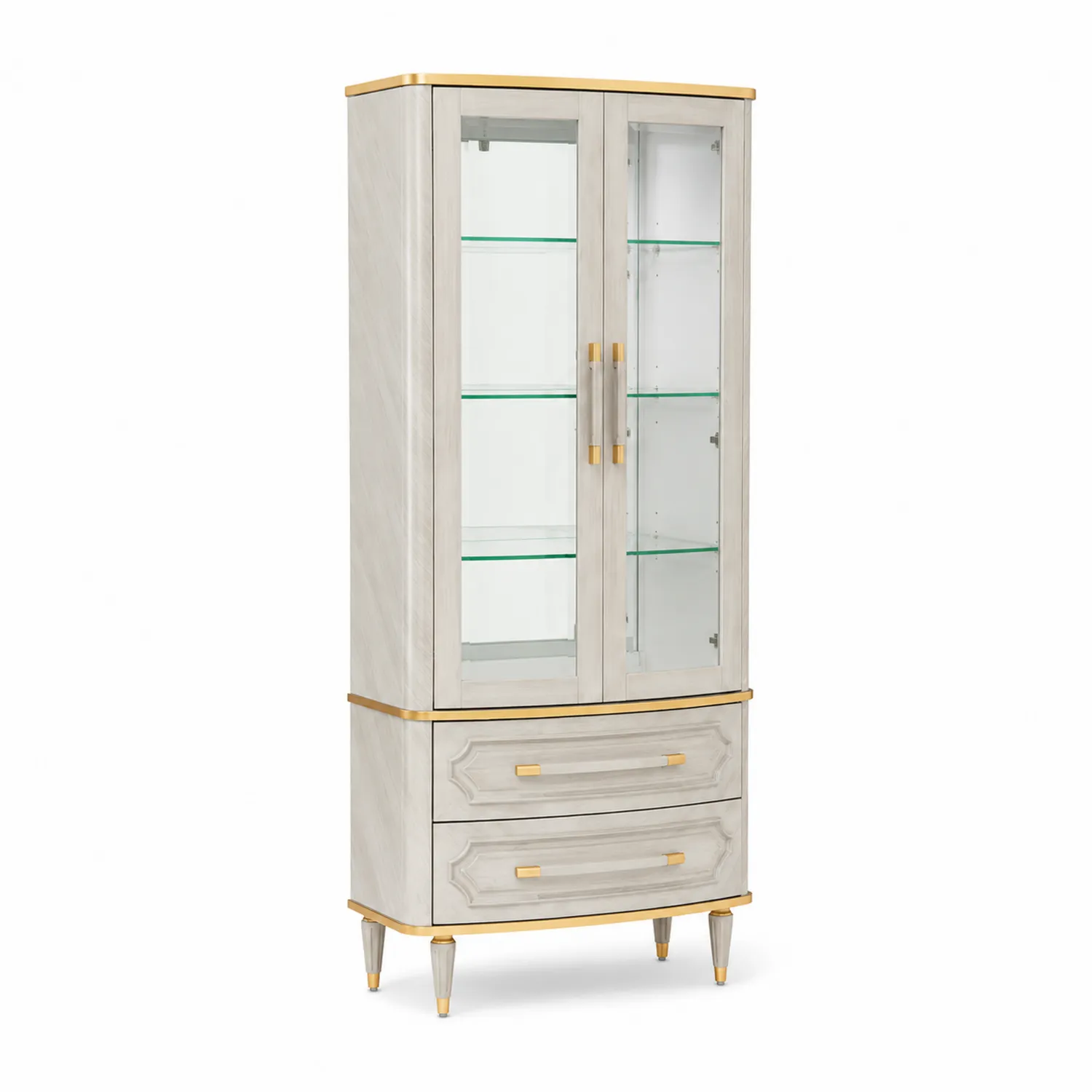 Vitrina de Madera y Vidrio Templado Beige/Dorado 200cm