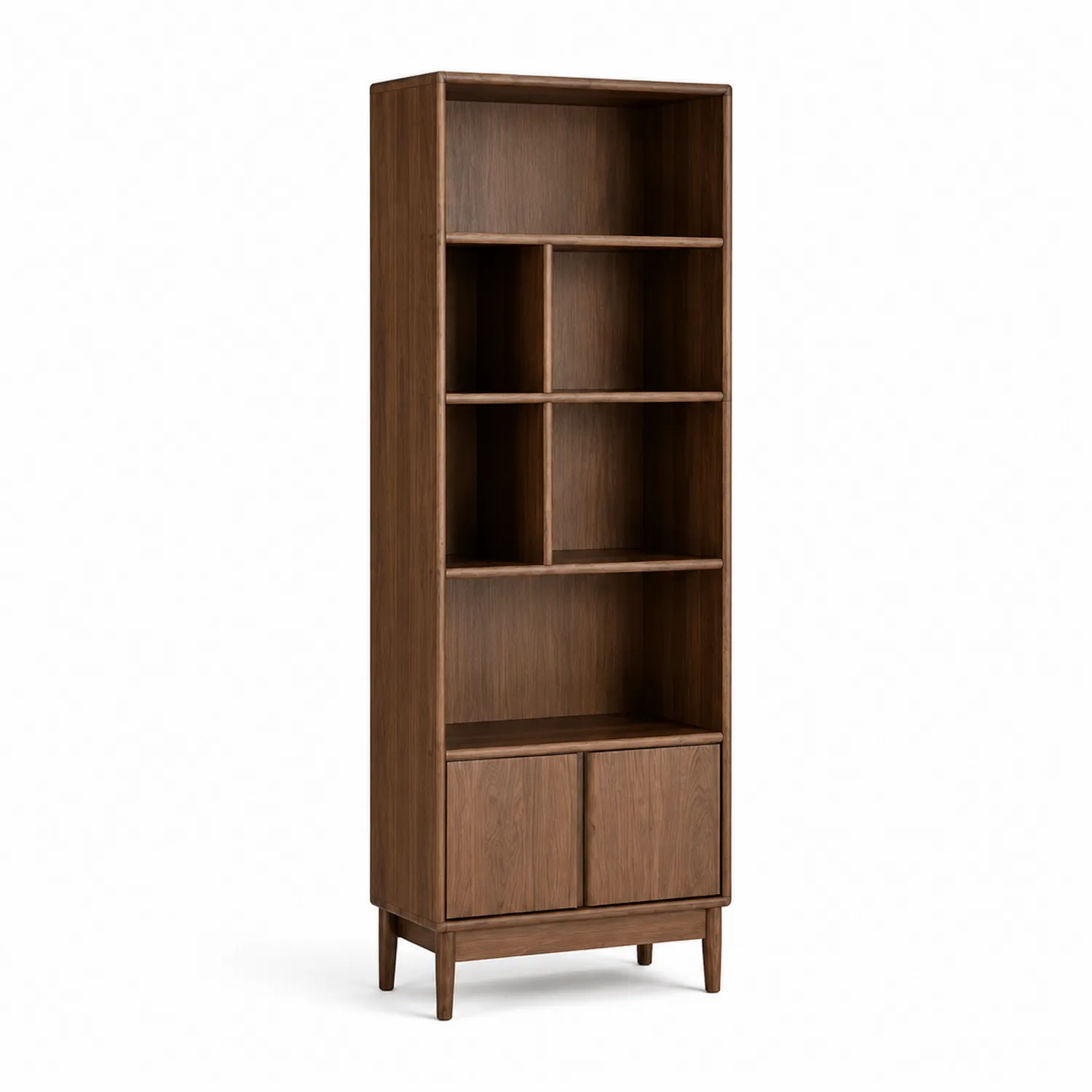 Librero de Madera de Nogal con Estantes y Puertas, 180 cm de Alto
