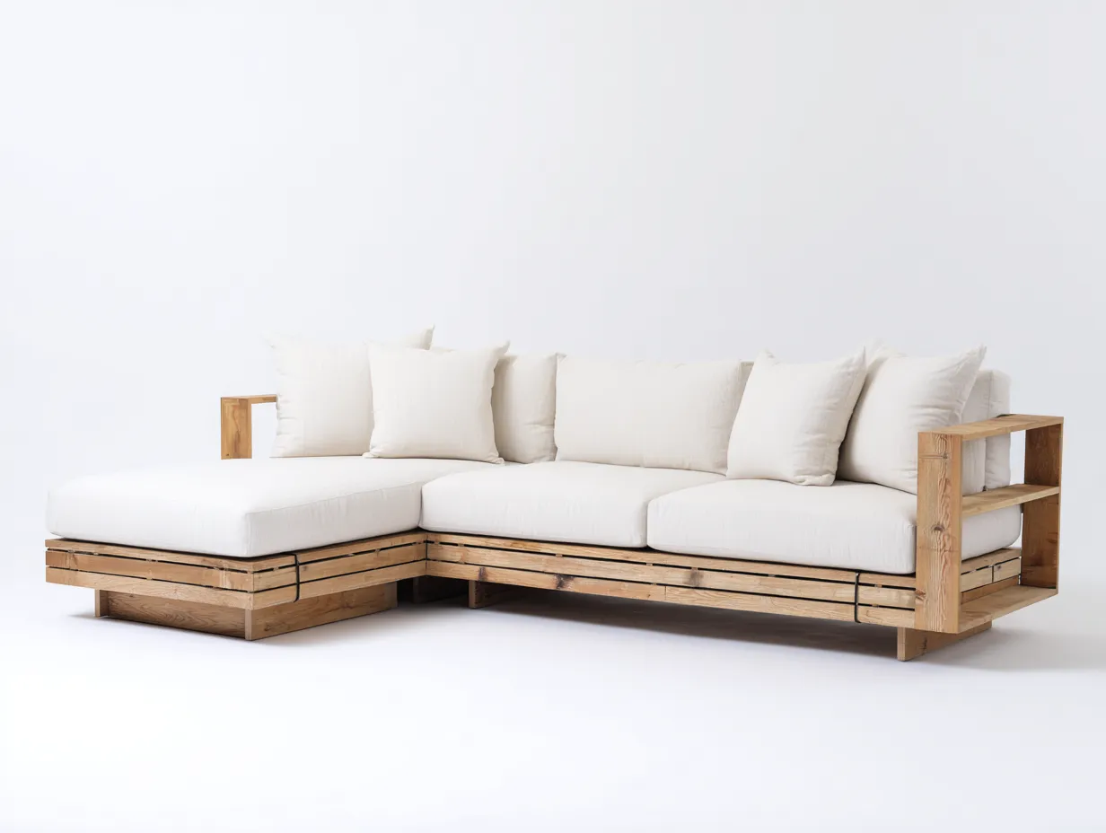 Canapé de jardin angle bois massif 220x160x70 cm - beige - design extérieur avec coussins pour terrasse-Faloabode