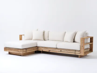 Canapé de jardin angle bois massif 220x160x70 cm - beige - design extérieur avec coussins pour terrasse-Faloabode