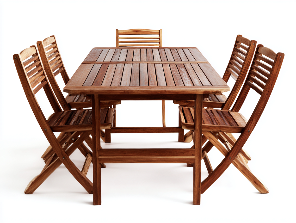 Salon de jardin repas en bois 150x90x75 cm - marron naturel - pour terrasse extérieure-Faloabode