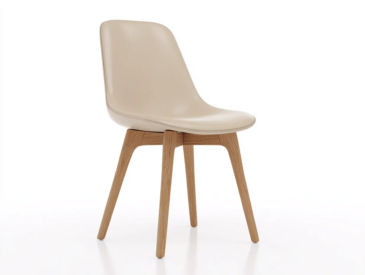 Chaise de salle à manger similicuir beige 48x55x82 cm - beige-bois naturel - pour salle à manger style moderne avec pieds en bois-Faloabode