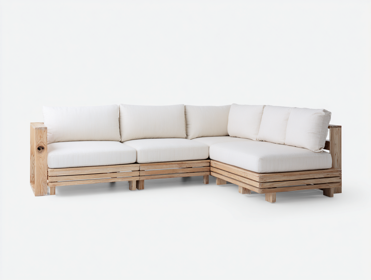 Canapé de jardin en bois 250x180x75 cm - naturel-blanc cassé - pour terrasse extérieure-Faloabode