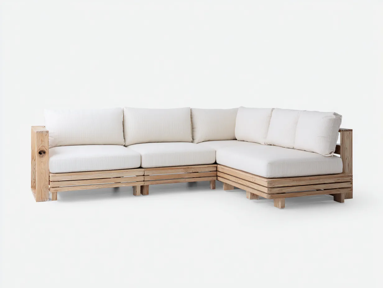 Canapé de jardin en bois 250x180x75 cm - naturel-blanc cassé - pour terrasse extérieure-Faloabode