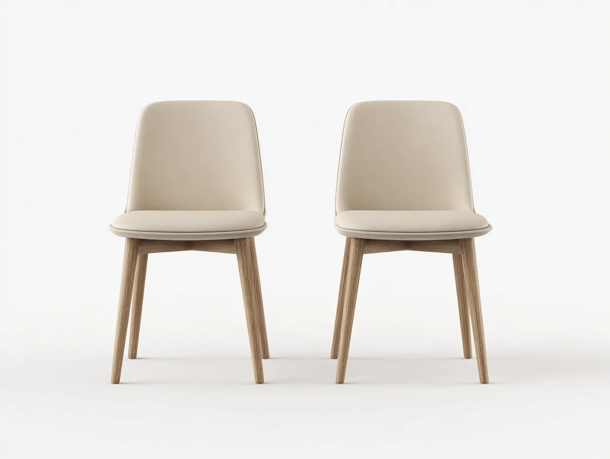 Chaise de salle à manger en simili cuir et bois 46x54x84 cm - beige-naturel - design moderne pour salle à manger-Faloabode