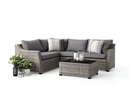 Canapé de jardin angle rotin synthétique 225x175x82 cm - gris - salon extérieur avec table basse pour terrasse-Faloabode
