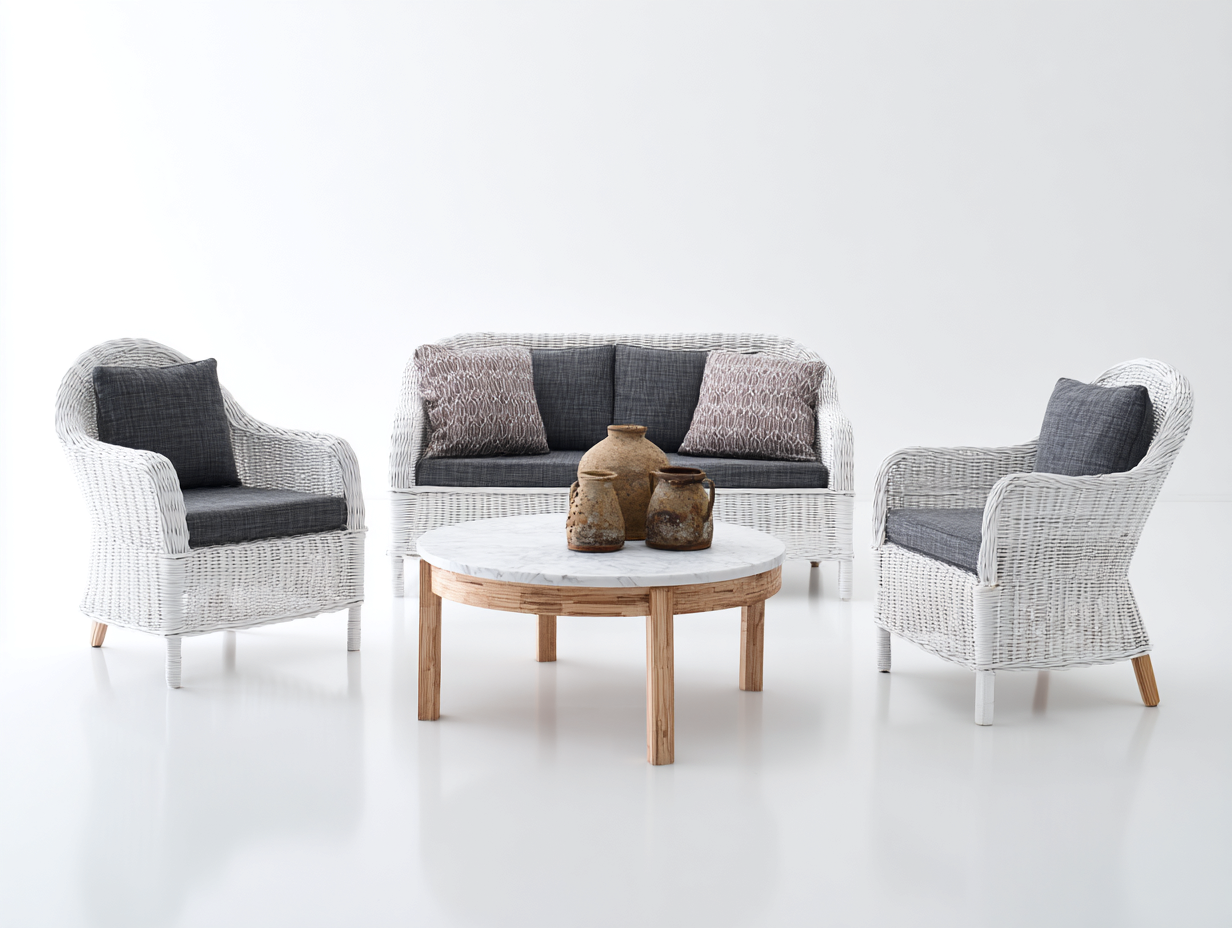 Canapé de jardin ensemble rotin synthétique 200x80x85 cm - blanc-gris - salon extérieur avec table basse pour terrasse-Faloabode