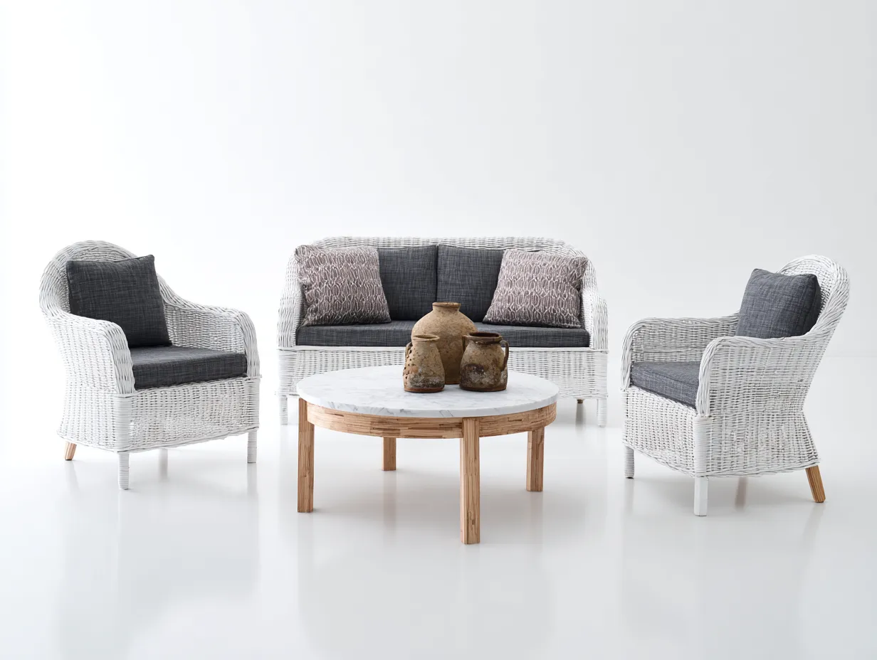 Canapé de jardin ensemble rotin synthétique 200x80x85 cm - blanc-gris - salon extérieur avec table basse pour terrasse-Faloabode