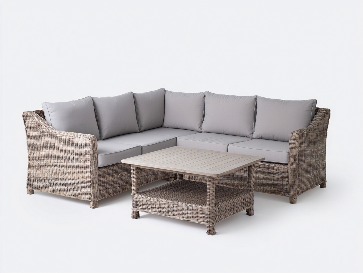 Canapé de jardin en résine tressée 240x240x78 cm - naturel-gris - pour terrasse extérieure-Faloabode