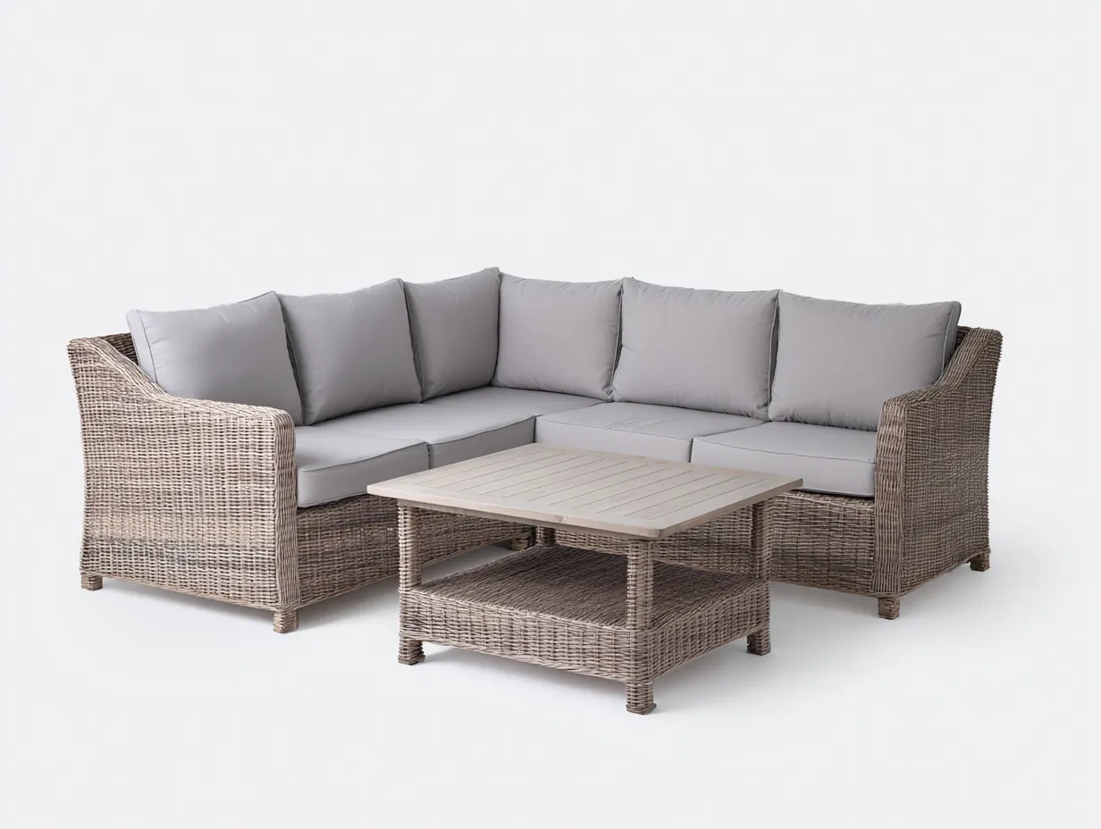 Canapé de jardin en résine tressée 240x240x78 cm - naturel-gris - pour terrasse extérieure-Faloabode