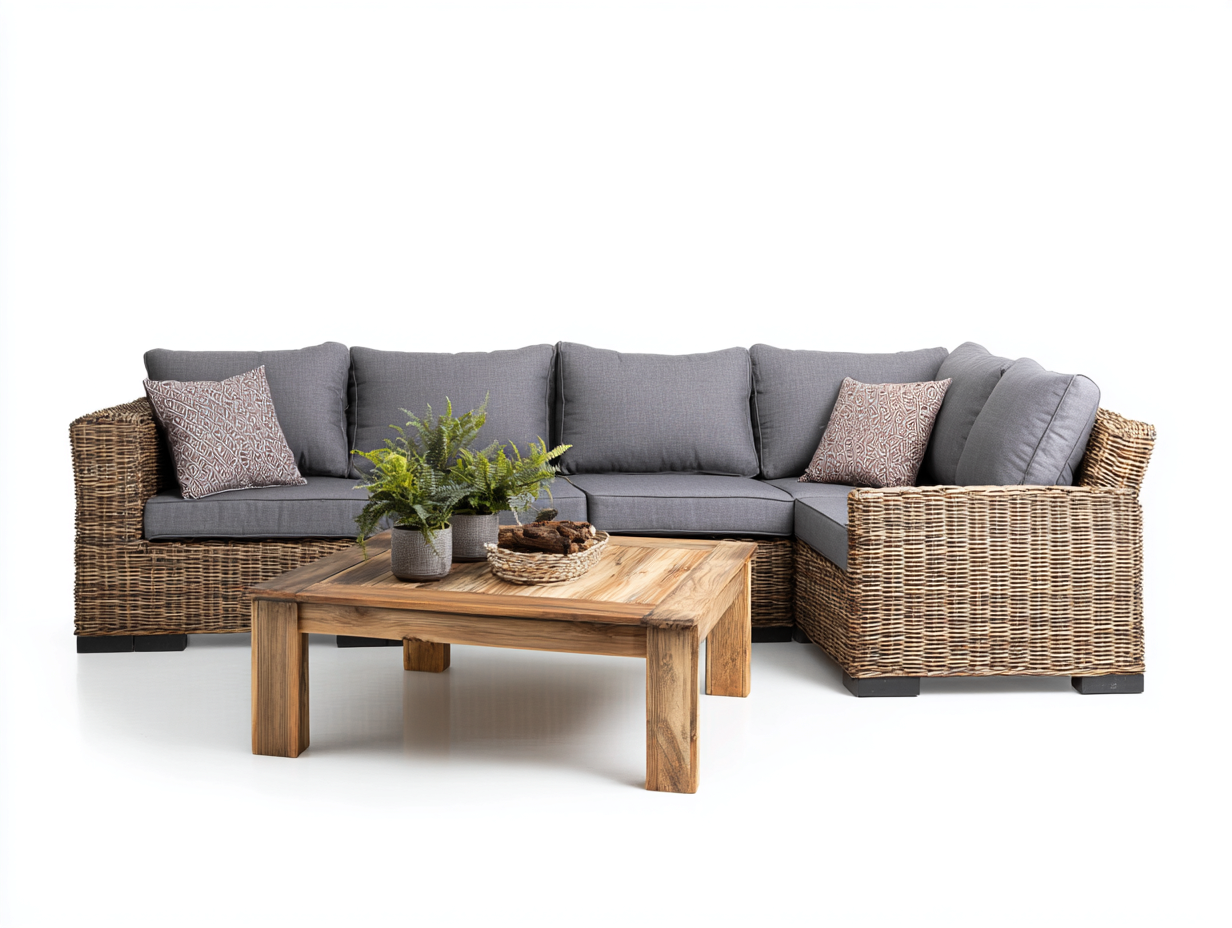 Canapé de jardin en résine tressée 260x220x78 cm - naturel-gris - pour terrasse extérieure-Faloabode