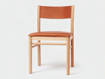 Chaise de salle à manger en simili cuir et bois 45x50x82 cm - cognac-naturel - design vintage pour salle à manger-Faloabode