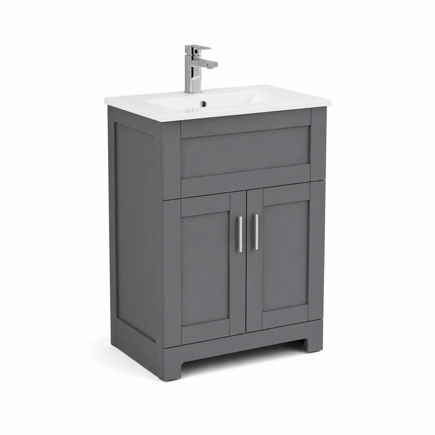Mobile lavabo in legno verniciato grigio con lavabo in ceramica-sovmoria
