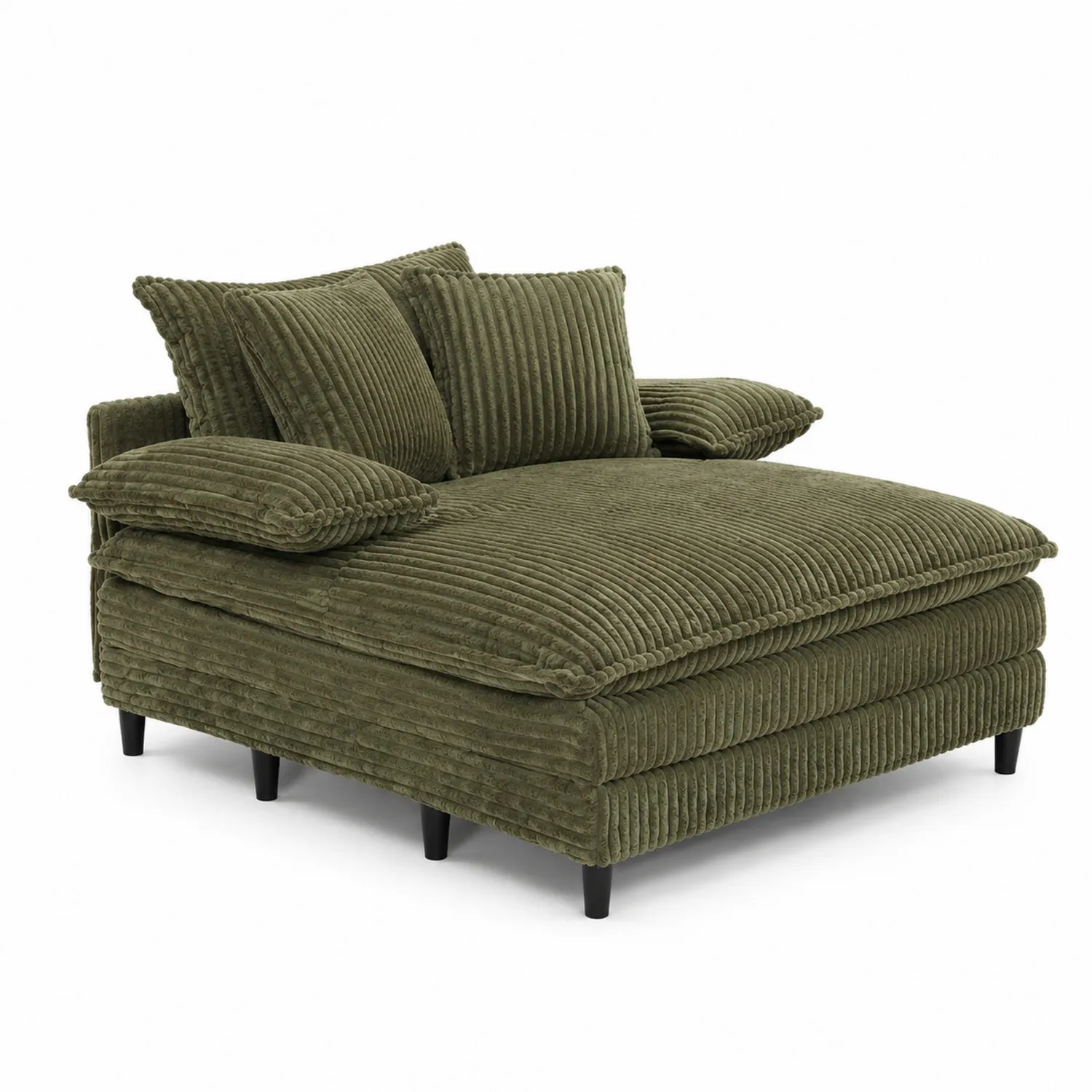 Chaiselongue in Tessuto a Coste Velluto Verde-sovmoria