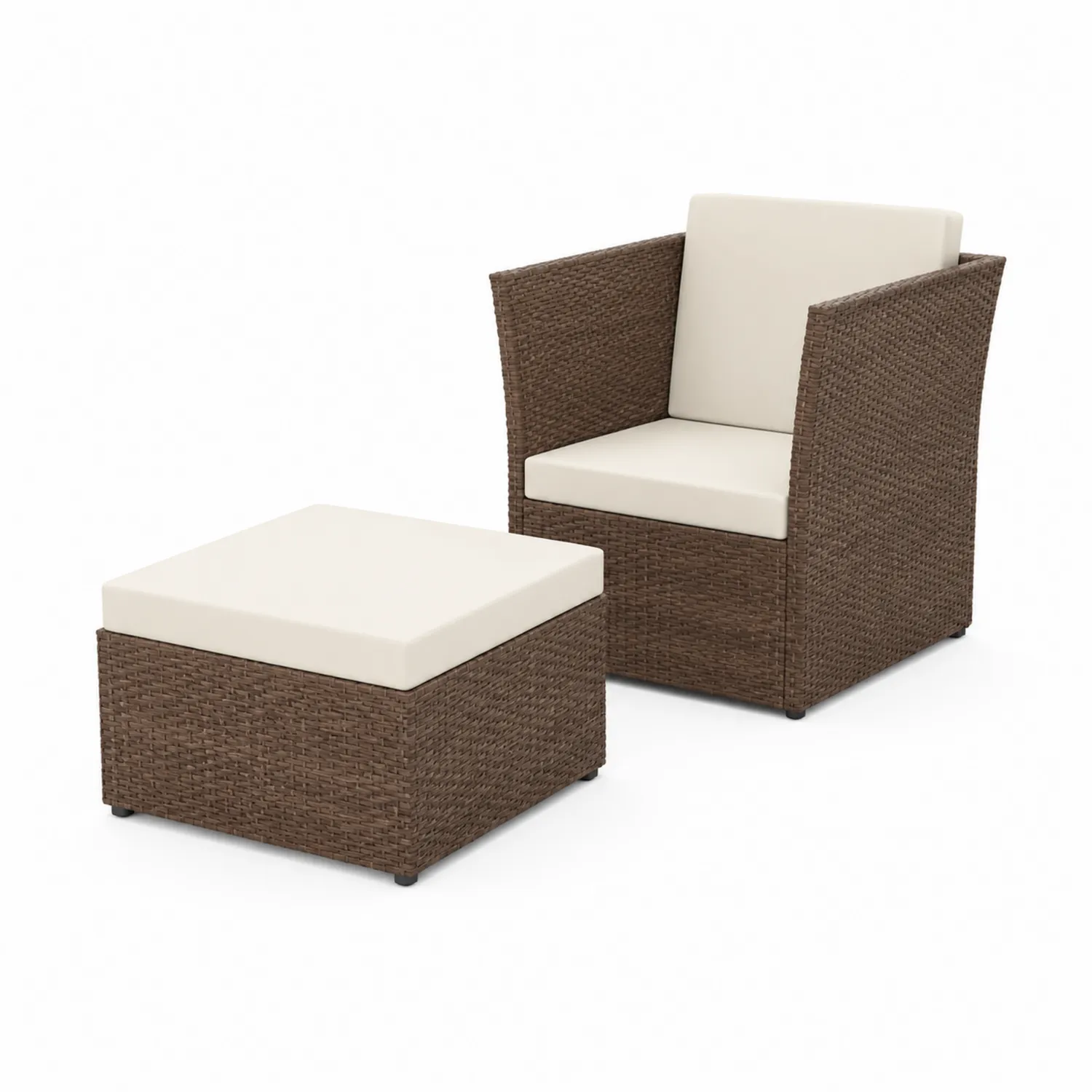 Set di Rattan con Poltrona e Poggiapiedi, Cuscini Beige-sovmoria