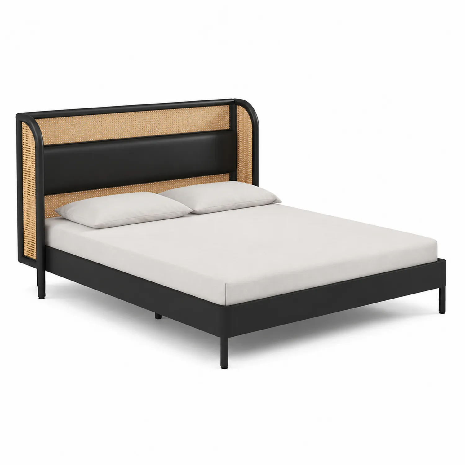 Letto matrimoniale in rattan e metallo Nero 200x160 cm-sovmoria